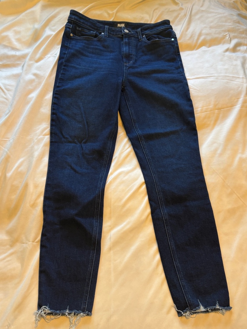 PAIGE Dark Indigo Raw-Hem Cropped Jeans